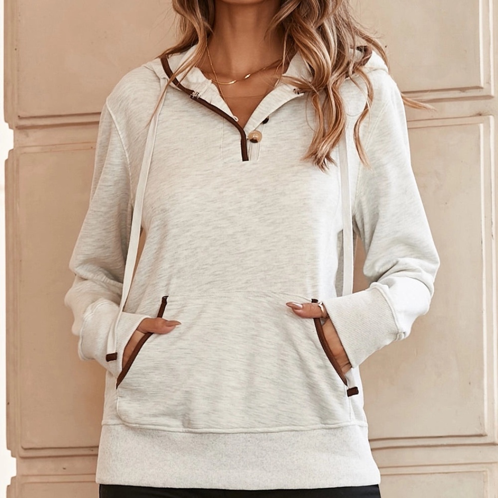 Beige Button Hoodie